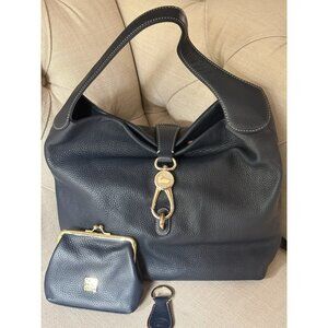 Dooney & Bourke Belvedere Logo Lock Shoulder Bag Navy Blue Leather Coin Purse